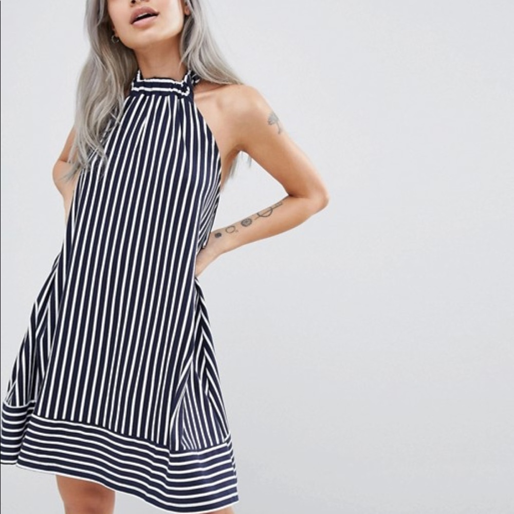 ASOS Petite Halter Swing Sundress In Cut Stripe